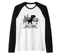 Retro Pixel T-Rex In NYC Dinosaur Yellow Taxi Graphic Raglan