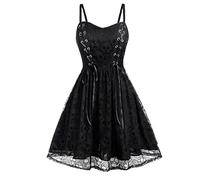 Retro Rockabilly Skull Kleid Elegant Strapskleid Neckholder Kleid mit Schädel Druck Swing Weinlese Partykleider A-Linie Boho Cocktailkleid Festliches Halloween Petticoat Faltenrock