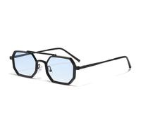 Retro-Sonnenbrille mit Doppelsteg für Herren, kleine quadratische Polygon-Sonnenbrille, modische, klare Gläser mit Verlaufsgläsern für Damen, Metallrahmen, Schwarz-Blau-Farbverlauf, Einheitsgröße