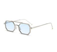 Retro-Sonnenbrille mit Doppelsteg für Herren, kleine quadratische Polygon-Sonnenbrille, modische, klare Ozean-Farbverlaufsgläser, Brillen für Damen, Metallrahmen, Silber-Blau-Farbverlauf, Einheitsgrö