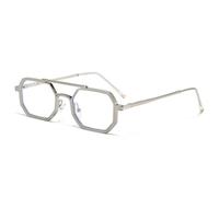 Retro-Sonnenbrille mit Doppelsteg für Herren, kleine quadratische Polygon-Sonnenbrille, modische, klare Ozean-Farbverlaufsgläser, Brillen für Damen, Metallrahmen, Silber, transparent, Einheitsgröße