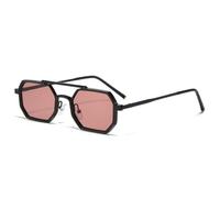 Retro-Sonnenbrille mit Doppelsteg für Herren, kleine quadratische Polygon-Sonnenbrille, modische, klare Ozean-Farbverlaufsgläser, Brillen für Damen, Metallrahmen, Schwarz, Rot, Tee, Einheitsgröße