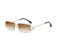HPIRME Retro-Sonnenbrille mit Metallrahmen, rechteckig, randlos, kleine quadratische Sonnenbrille für Damen und Herren, c2gradienttea, Einheitsgröße