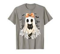 Retro Spitze Geist Kokette Schwarze Katze Gruselige Halloween Frauen T-Shirt