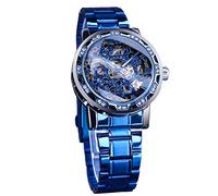 Retro Steampunk Skelett Automatik Diamant Royal Carving Herren Uhren Elegante Mechanische Armbanduhr Neutral Uhr, Blau, Retro