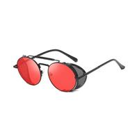 Retro-Steampunk-Sonnenbrille für Damen und Herren, klassische runde Metall-Sonnenbrille im Vintage-Stil, ideal für Outdoor-Aktivitäten wie Shopping, Strandpartys und Radfahren. Farbe: Schwarz/Rot. Ei