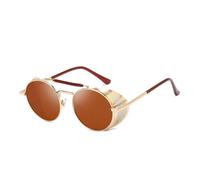 Retro-Steampunk-Sonnenbrille für Damen und Herren, klassische runde Metall-Sonnenbrille im Vintage-Stil, ideal für Outdoor-Aktivitäten wie Shopping, Strandpartys und Radfahren. Goldbraun, Einheitsgrö