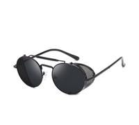 Retro-Steampunk-Sonnenbrille für Damen und Herren, klassische runde Metall-Sonnenbrille im Vintage-Stil, ideal für Outdoor-Aktivitäten wie Shopping, Strandpartys und Radfahren. Farbe: Schwarz. Einhei