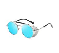 Retro-Steampunk-Sonnenbrille für Damen und Herren, klassische runde Metall-Sonnenbrille im Vintage-Stil, ideal für Outdoor-Aktivitäten wie Shopping, Reisen, Strandpartys und Radfahren. Farbe: Silber-