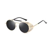 Retro-Steampunk-Sonnenbrille für Damen und Herren, klassische runde Metall-Sonnenbrille im Vintage-Stil, ideal für Outdoor-Aktivitäten wie Shopping, Strandpartys und Radfahren. Farbe: Gold/Schwarz. E