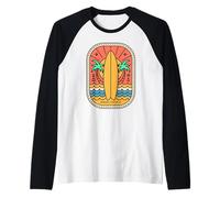 Retro Surf Badge Strand Sonnenuntergang Palme Raglan