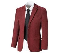 Retro Tweed Herren Anzugjacken Fischgrätenmuster Slim Fit Sport Mäntel Blazer Abschlussball Business Casual Herren Smoking Jacke Hochzeit Blazer, Burgunder, XS