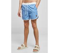 Urban Classics Herren Retro Swimshorts - Schnelltrocknende Badeshorts aus Polyester mit Kordelzug, elastischem Bund & Retro Design, ideal für Strand, Pool & Urlaub,White/Horizonblue,XXL
