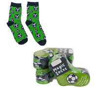ReWu Magische Kindersocken Zaubersocken 4er-SET Fußball Motive Größe 22-34 Baumwolle Mitgebsel Geschenkidee für Kindergeburtstag und Reisen