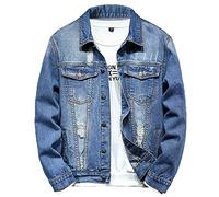 Rexcyril Herren Distressed Denim Jacke Casual Ripped Löcher Button Down Trucker Jacke Jean Coat - Blau - Large