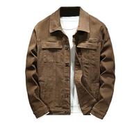 Rexcyril Herren-Jeansjacke, normale Passform, lässig, mit Knopfleiste, gewaschen, langärmelig, Jeans, Trucker-Jacke, Kaffee, Medium