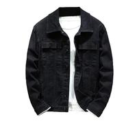 Rexcyril Herren-Jeansjacke, normale Passform, lässig, mit Knopfleiste, gewaschen, langärmelig, Jeans, Trucker-Jacke, Schwarz, Large