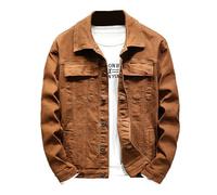 Rexcyril Herren-Jeansjacke, normale Passform, lässig, mit Knopfleiste, gewaschen, langärmelig, Jeans, Trucker-Jacke, Braun, M