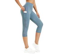 Rexspek Damen 3/4 Sport-Leggings mit Tasche, Blickdicht, Feuchtigkeitsableitend, Capri-Länge, Rauchblau, L