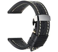 REZERO Leder-Uhrenarmband, 22 mm, hochwertiges Kalbsleder-Uhrenarmband mit Edelstahl-Schmetterling-Schnalle, Armband für Männer und Frauen, schwarz