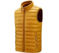 RFEGEF Daunenweste Herren,Herren Weste Gelb Fashion Stehkragen Plus Size Body Warmers Weste Leichte Steppweste Lässige Ärmellose Jacke Mantel Outdoor Weste Winddichte Pufferweste Mit Taschen,XL