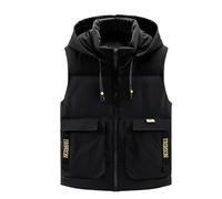 RFEGEF Herren Weste,Herren Weste Schwarz Mit Kapuze Kurze Body Warmers Weste Leichte Steppweste Lässige Ärmellose Jacke Mantel Outdoor Weste Winddichte Pufferweste Mit Reißverschluss Taschen,4XL