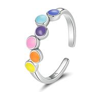 RFEGEF Silberringe Damen 925,Vintage Verstellbarer Ring Einfach Bunte Runde Emaille S925 Silber Offene Ringe Knöchel Fingerringe Weihnachtsschmuck Geschenk Eheringe Für Damen