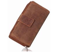 RFID Damen Leder Geldbörse Braun Vintage mit 26 Kartenfächer - MILA Große Damen Portemonnaie 7 Einsteckfächer, 4 Geldscheinfächer, Geschenkbox - Leder Geldbeutel Ledergeldbörse Braun (MILA vintage)