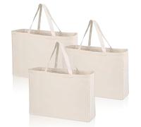 RFYTDCF 3 Stück Baumwolltasche, Stoffbeutel Baumwolle Unbedruckt Jutebeutel 45 x 35cm Tragetasche Wiederverwendbare Einkaufstasche Faltbar Baumwollbeutel für Wäsche Sport Shopping