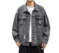 RGVV Herren Jeansjacke,Leichte Truckerjacke Hip Hop Zerrissene Jeansjacke Dunkelgrau Jeansjacke Übergangsjacke Slim Fit Freizeitjacke Mit Knopfleiste Für Damen Und Herren, XL