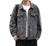 RGVV Herren Jeansjacke,Leichte Truckerjacke Washed Jeansjacke Dunkelgrau Klassische Jeansjacke Übergangsjacke Button-Down Slim Fit Freizeitjacke Für Damen Herren,XXL