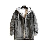 RGVV Herren Jeansjacke,Trucker-Jacke Mit Kapuze Vintage-Jeansjacke Grau Jeansjacke Leichte Übergangsjacke Button-Down-Slim-Fit-Freizeitjacke Für Damen Und Herren, XL