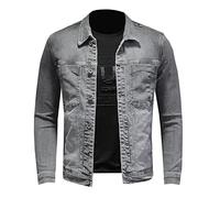 RGVV Herren Jeansjacke,Truckerjacke Vintage Jeansjacke Grau Washed Jeansjacke Stretch Übergangsjacke Mehrere Taschen Freizeitjacke Für Damen Herren,M