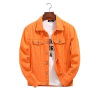 Herren Jeansjacke,Zerrissene Jeansjacke Herren Trucker Jeansjacke Regular Fit Vintage Western Cowboyjacke, Orange Knopf Revers Retro Jeansjacke Cardigan Outwear Mantel Plus Size S - 2XL,XL
