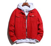 RGVV Jeansjacke Herren,Herren-Western-Jeansjacke Regular Fit Knopfhemd Rote Jeans Truckerjacke Cargo-Hemdjacke Mit Gewaschener Tasche Jeansjacke Leichte Outwear S-XXL,L