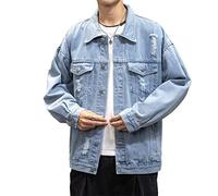 RGVV Jeansjacke Herren,Leichte Truckerjacke Hip Hop Zerrissene Jeansjacke Blau Jeansjacke Übergangsjacke Slim Fit Freizeitjacke Mit Knopfleiste Für Damen Und Herren, XL