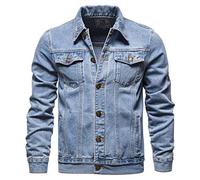 RGVV Jeansjacke Herren,Truckerjacke Jeans Leichte Freizeitjacke Blau Übergangsjacke Button-Down-Reversmantel Retro-Stretch-Jeansjacke Biker Klassische Cargojacke Für Herren,XXL
