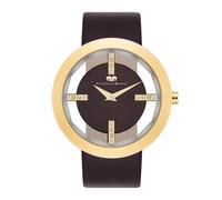 Rhodenwald & Söhne Lucrezia Damenuhr Edelstahl Gold 3 ATM verziert mit Kristallen Lederarmband Braun - Fashion-Uhr Frauen Skeletonoptik