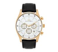 Rhodenwald & Söhne Goodwill Herrenuhr Chronograph Edelstahl Gold Silber 5 ATM Präzisions-Quarzwerk Echtlederarmband schwarz - Quarzuhr Armbanduhr