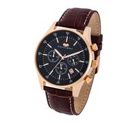 Rhodenwald & Söhne Goodwill Herrenuhr Chronograph Edelstahl roségold schwarz 5 ATM Präzisions-Quarzwerk Echtlederarmband Dunkelbraun Armbanduhr