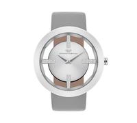 Rhodenwald & Söhne Lucrezia Damenuhr Edelstahl Silber 3 ATM verziert mit Kristallen Echtlederarmband grau - Fashionuhr Skeletonoptik