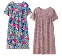 Rianjia 2er Pack Nachthemd Damen Kurzarm Nachtkleid Lose Full Nachthemden Sommer locker Schlafshirt Nachtwäsche Freizeitkleid Sleepwear für ältere Frauen wie Oma