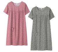 Rianjia 2er Pack Nachthemd Damen Kurzarm Nachtkleid Lose Full Nachthemden Sommer locker Schlafshirt Nachtwäsche Freizeitkleid Sleepwear für ältere Frauen wie Oma