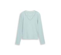 Langarmshirt TOM TAILOR DENIM, Damen, Gr. M, silber cloud blau, Rippware, Obermaterial: 93% Baumwolle, 7% Elasthan, unifarben, hüftbedeckend, V-Ausschnitt, Shirts Langarmshirt (15950406-M) silber clou