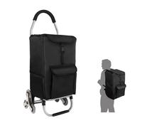 Ribelli Einkaufstrolley schwarz Einkaufswagen aus Aluminium Rahmen - Klappbarer Einkaufsroller Einkaufsroller - als Rucksack Tragetasche nutzbar - 3+3 Radsystem Treppensteiger- bis 45 kg