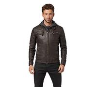 RICANO 12815 Hood - Herren Biker Lederjacke (Slim Fit) - abtrennbare Kapuzre - echtes Lamm Leder (Braun, S)