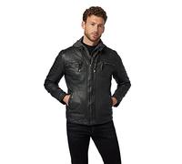 RICANO 12815 Hood, Herren Lederjacke mit abtrennbarer Kapuze, aus echtem Lamm Nappa Leder (Glattleder) in schwarz oder kupfer braun (Schwarz, 2XL)