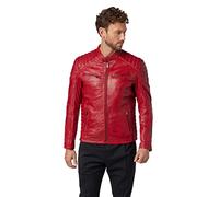 RICANO Cooper - Herren Biker Lederjacke (Slim Fit) - echtes Lamm Leder (XL, Rot)