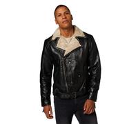 RICANO Harlem - Herren Biker Lederjacke mit Kunstfell- Kragen & -Fütterung, aufgesetzten Taschen und Hüftgürtel (Slim Fit) - hochwertiges Lamm Nappa Leder