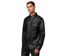 RICANO Mens Shirt, Herren Langarm-Lederhemd (Slim Fit) aus Lamm Nappa echt Leder in schwarz (4XL)
